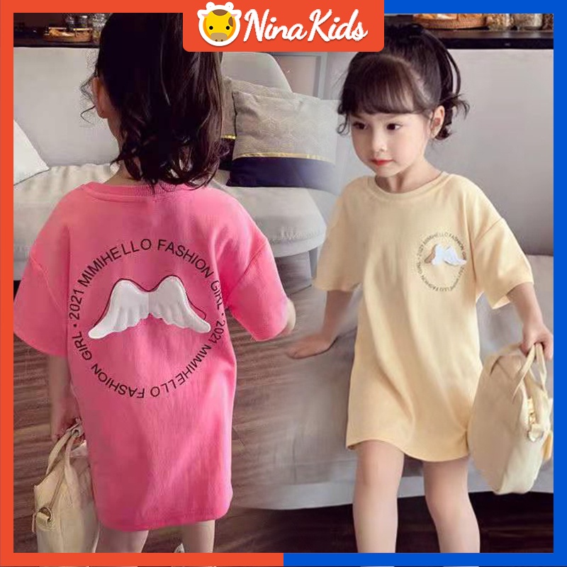 Đầm Dáng Dài Phối Cánh Thiên Thần Phong Cách Hàn Quốc Xinh Xắn Dành Cho Bé Gái 1-7 Tuổi