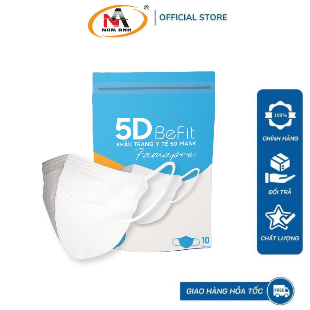 Khẩu trang y tế 3 lớp kháng khuẩn 5D mask Befit Nam Anh Famapro 10 cái/bịch