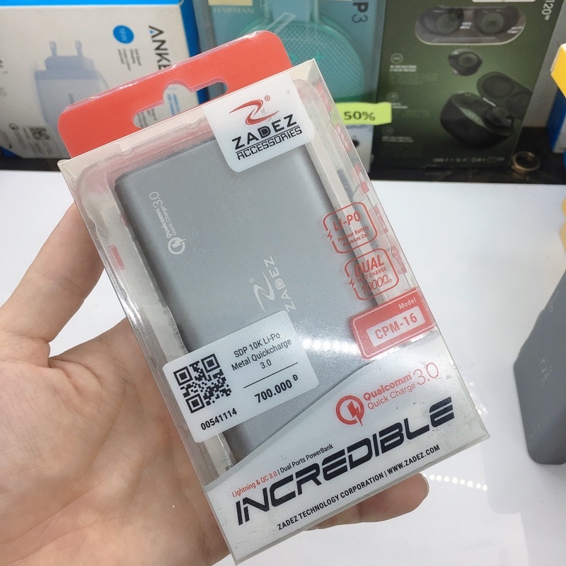Pin sạc dự phòng Li-Polymer 10000mAh ZADEZ CPM-16 QC 3.0 sạc nhanh 18w