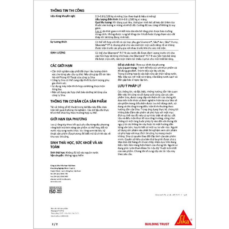 Sikament R7N can 5 lít Phụ gia giảm nước tăng cường độ bê tông SR7