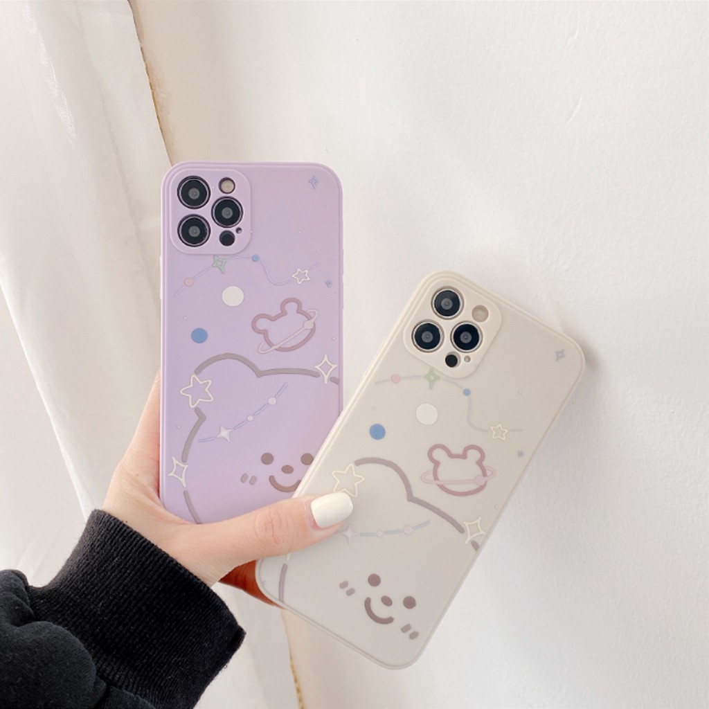 Ốp iPhone cạnh vuông hình gấu dễ thương dành cho iPhone 7/8 plus/X/Xs Max/11/12 Pro Max