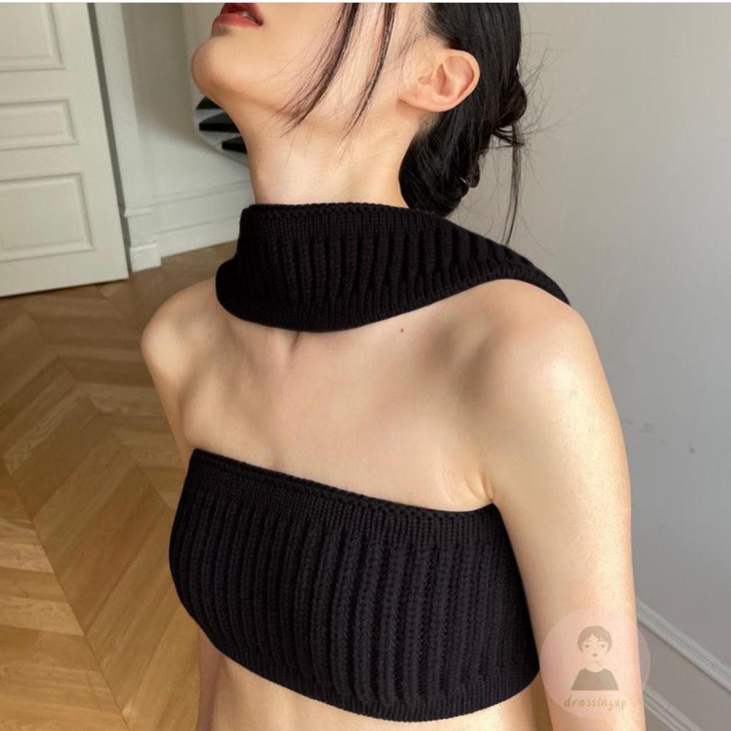 Áo Dệt Kim Không Tay Cổ Yếm Màu Sắc Trơn Thời Trang Mùa Hè Dành Cho Nữ