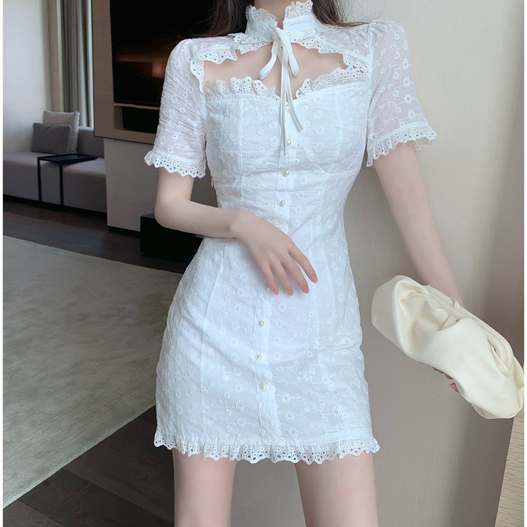 ( ORDER ) Đầm trắng phối ren khoét ngực Ulzzang AK898 ảnh thật ở cuối | BigBuy360 - bigbuy360.vn