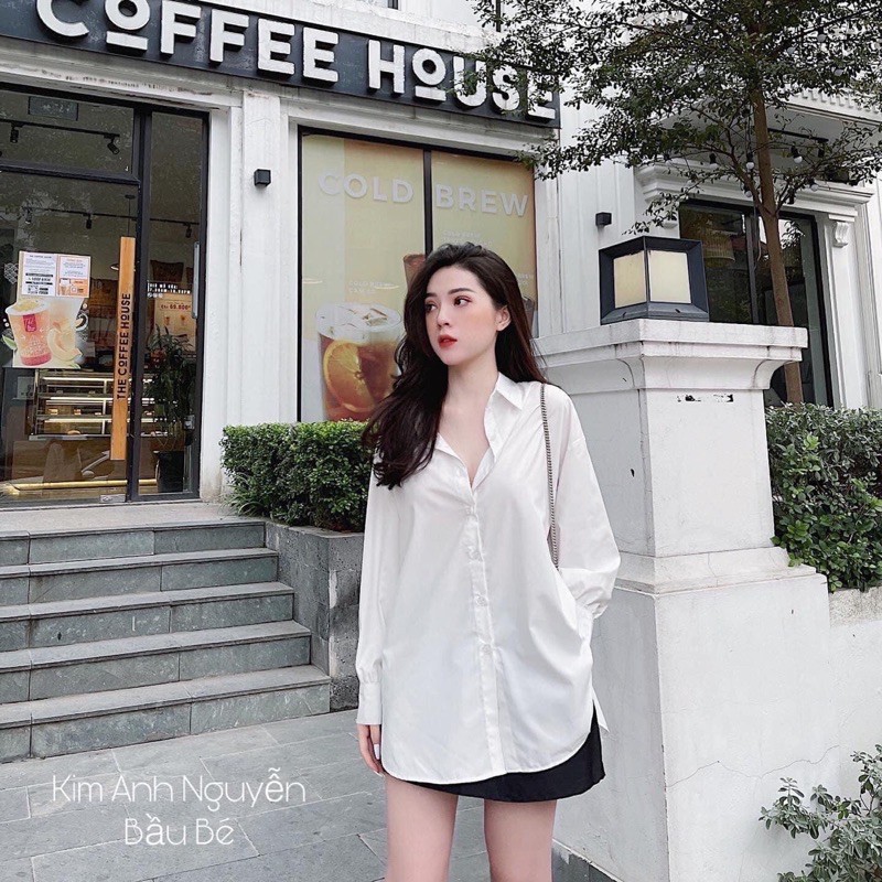 Sơ mi Trắng dáng rộng Đuôi tôm không nhăn