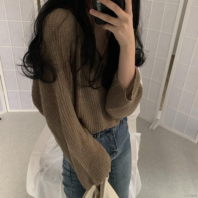 Áo Sweater Dài Tay Với Thiết Kế Dáng Rộng Xinh Xắn Dành Cho Nữ