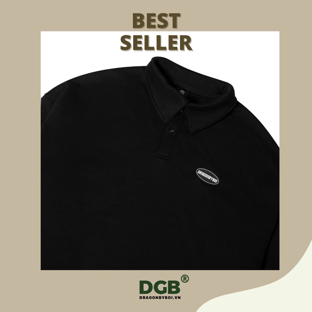 Áo tay dài local brand - Sweater nữ nam có cổ logo Dragonbyboi Đen nỉ bông cao cấp