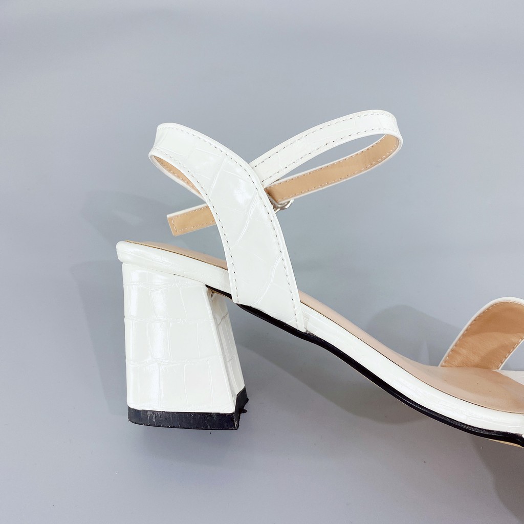 Sandal cao gót nữ GÓT XINH GD22 màu đen quai ngang đế vuông cao 5cm