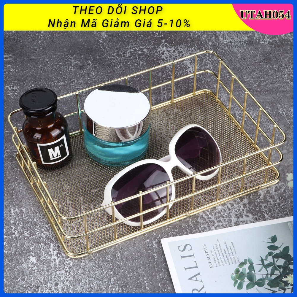 Giỏ đựng đồ bằng sắt màu vàng đa chức năng sắp xếp bàn gọn gàng cho gia đình