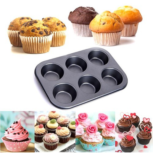 KHUÔN NƯỚNG BÁNH CUPCAKE, BÁNH BÔNG LAN 6 Ô CHỐNG DÍNH