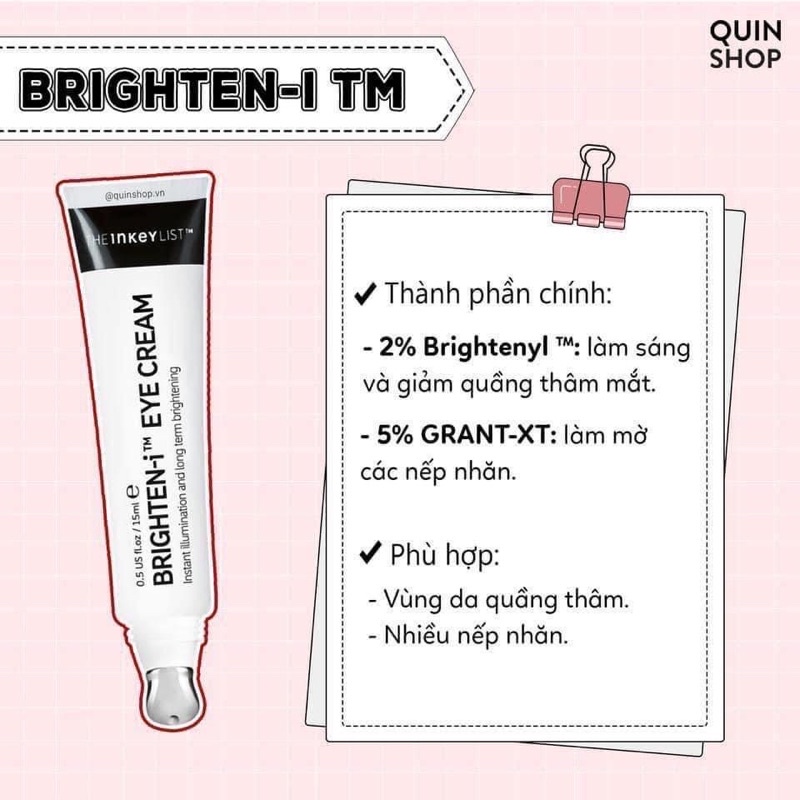 Kem mắt Brighten/Retinol The inkey list 15g