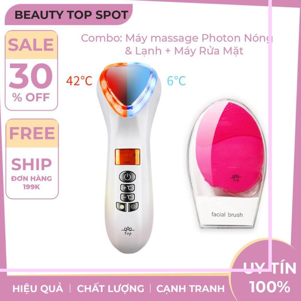 [Combo] Máy Massage Mặt Làm Đẹp Da Photon Nóng & Lạnh+Máy Rửa Mặt Và Mát Xa Da Mặt Top Cho Da Nhạy Cảm - Beauty Top Spot