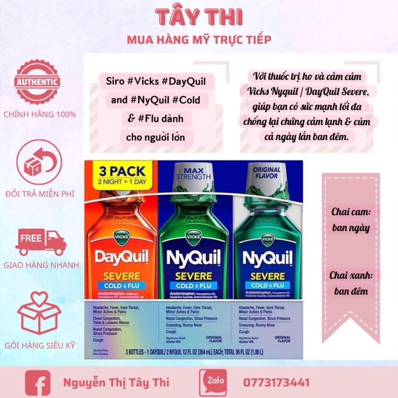 Date 2025 Set 3 Chai Siro V.ic.ks DayQuil & NyQuil Cold & F.lu Se.vere 1.06L