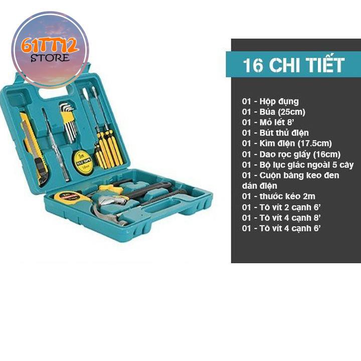 Bộ Dụng Cụ Sửa Chữa Đa Năng 16 Chi Tiết Đầy Đủ Cờ Lê, Mỏ Lếch, Tua Vít, Dao, Búa có sẵn