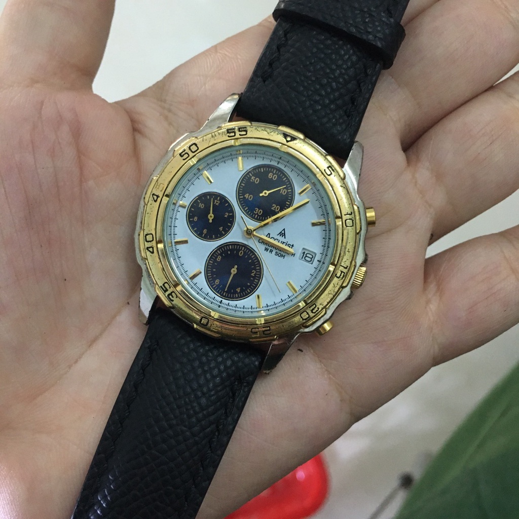 Đồng hồ nam Accurist hàng si Nhật chính hãng , mặt trắng , kim vàng , viền vàng