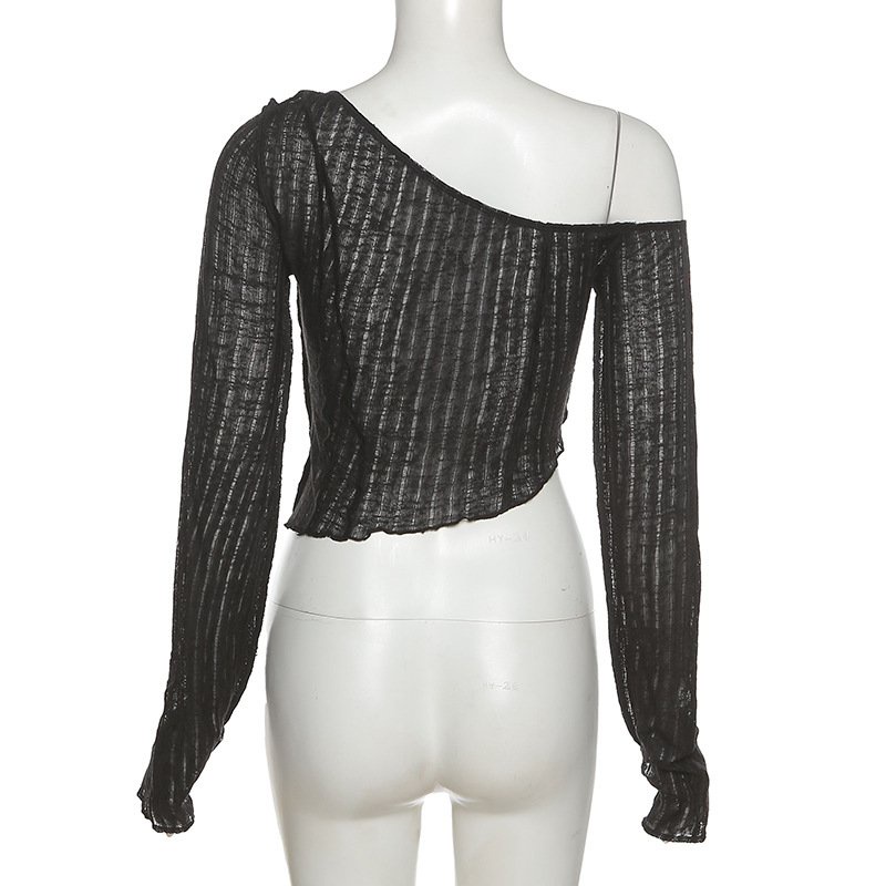 Áo kiểu dài tay trễ vai thiết kế xuyên thấu quyến rũ