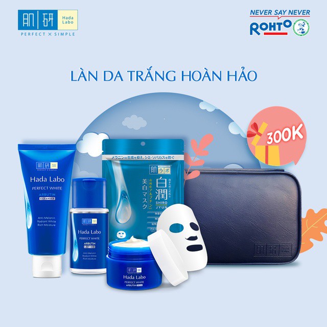 ( Mypham35 ) Bộ dưỡng trắng tối ưu Hada Labo Perfect White – Phiên bản đặc biệt Shopee + TẶNG túi da đựng mỹ phẩm cao cấ