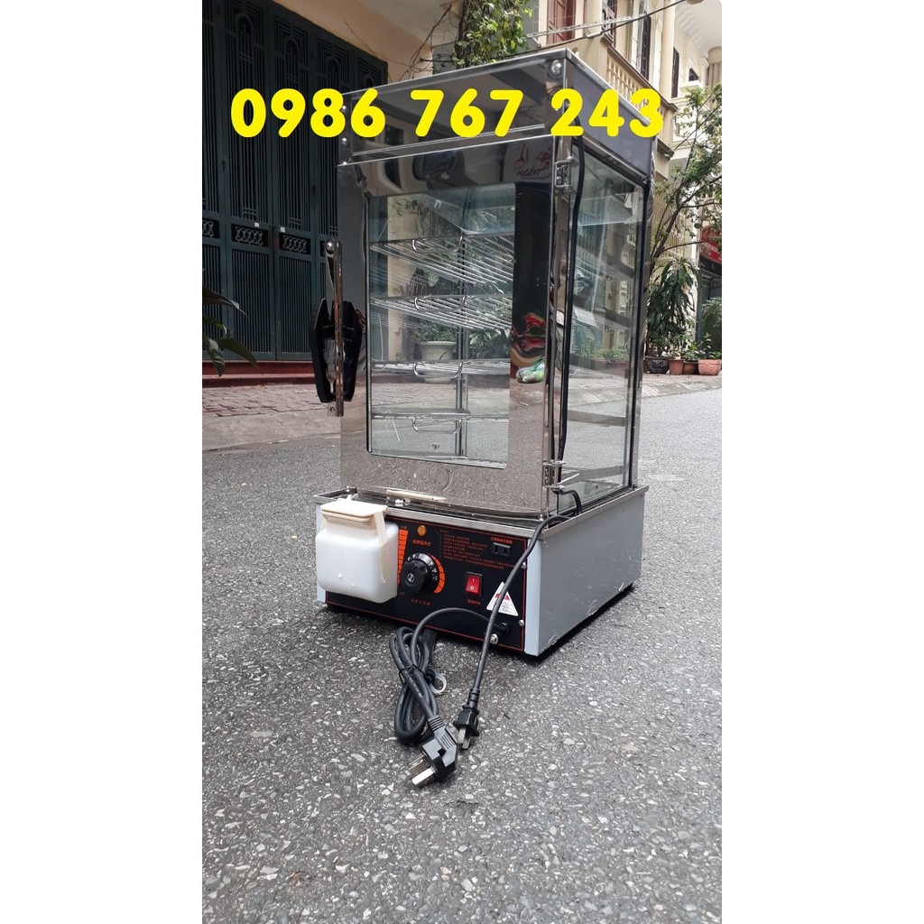 Tủ hấp nóng nguyên liệu như giò chả, bánh, xôi, tủ kính cường lực, 5 khay vuông inox