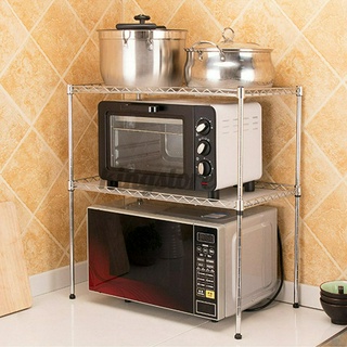 Stainless Steel Double-layer Microwave Oven Rack + Hook Kitchen Storage Holder