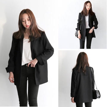 Áo khoác blazer dáng rộng màu đen trơn phong cách Hàn Quốc cho nữ blazer