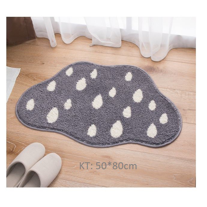 Thảm lau chùi chân lối đi hình đám mây cute xám ghi 80x50cm
