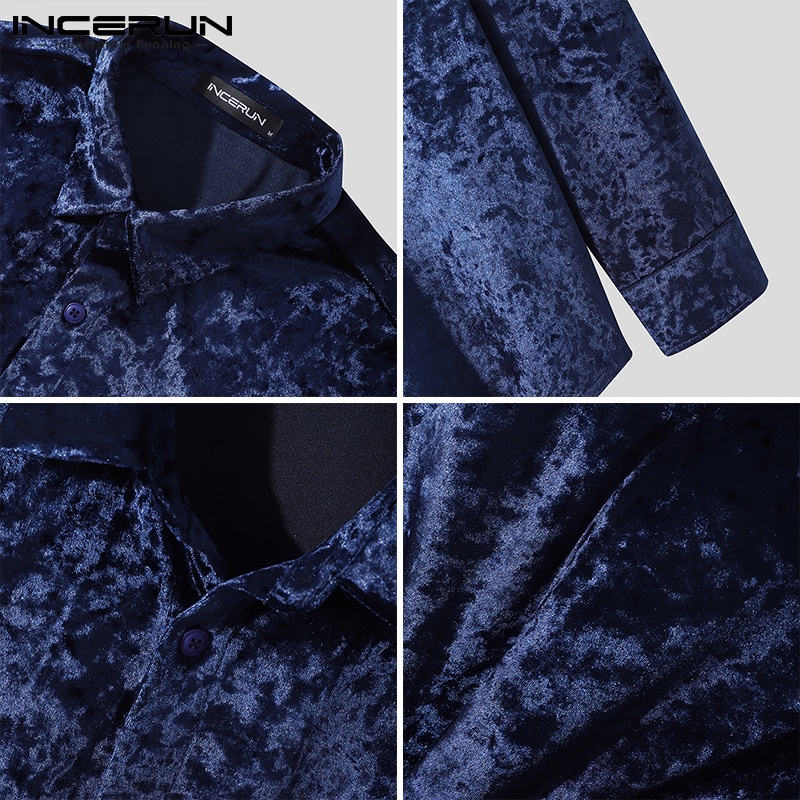 Áo sơ mi INCERUN vải nhung cổ bẻ tay dài thời trang xuân thu cho nam