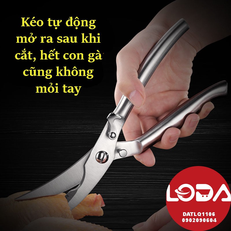 Kéo cắt xương gà vịt cá LODASHOP bằng thép không rỉ, công nghệ chế tạo của Đức, tự động mở kéo sau khi cắt.