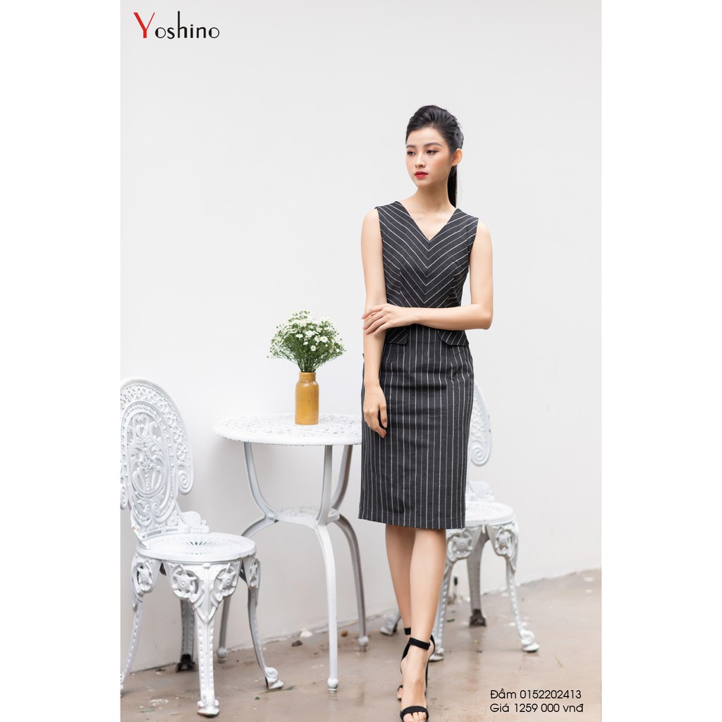 Yoshino Đầm ôm kẻ sát nách thời trang 0152202413