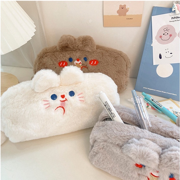 Túi đựng bút vải nhung thiết kế hoạt hình dễ thương cho học sinh