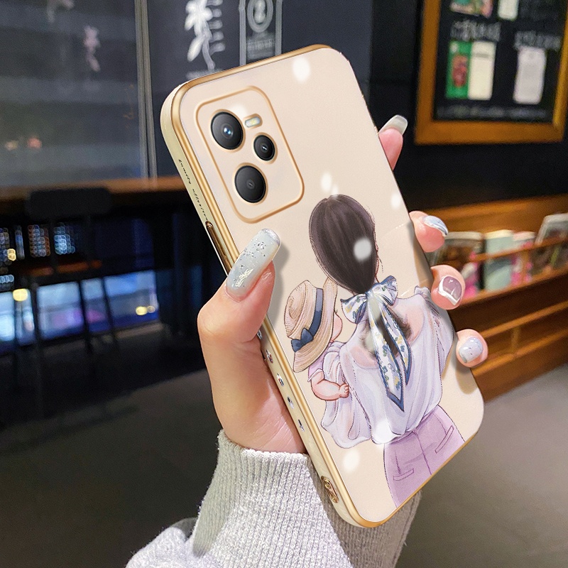 Ốp Điện Thoại Mỏng Viền Mạ Màu Họa Tiết Cô Gái Đẹp Mắt Cho Realme C35