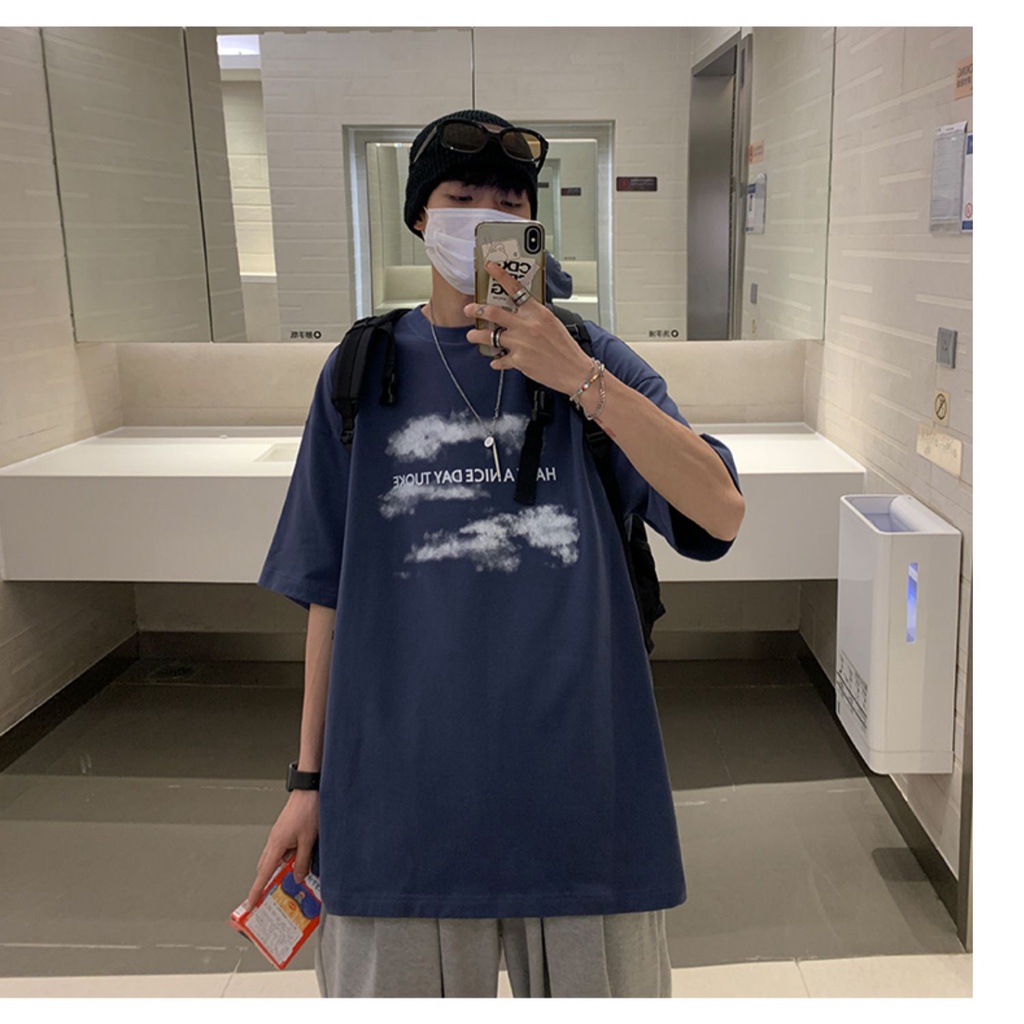 Áo Thun Tay Ngắn Dáng Rộng In Hình Đám Mây 3 Màu Sắc Thời Trang Mùa Hè Cho Nam Và Nữ Size S-8XL