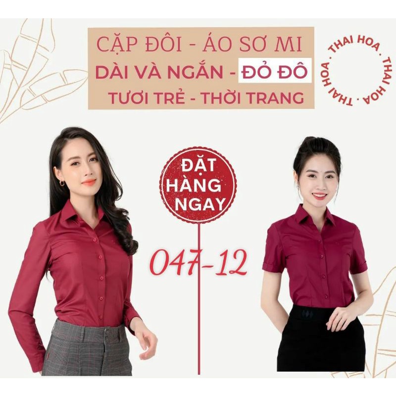 CHÍNH HÃNG THÁI HOÀ Áo sơ mi nữ màu đỏ đô vải mềm thoáng mát 2869 047