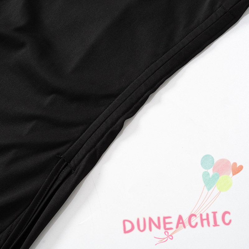 DUNEA Đầm Tay Dài Màu Trơn Thiết Kế Dây Rút Xẻ Tà Phong Cách Nữ Tính