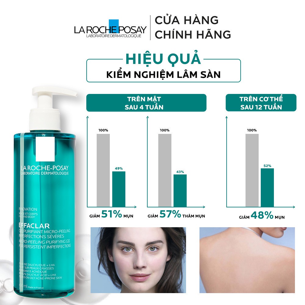 Gel rửa mặt và tắm Effaclar Micro -Peeling Purifying La Roche Posay 400ml