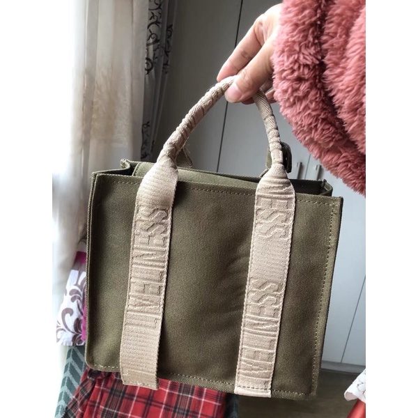 TÚI XÁCH ZARA MINI VẢI DÙ IN CHỮ MÀU XANH KAKI