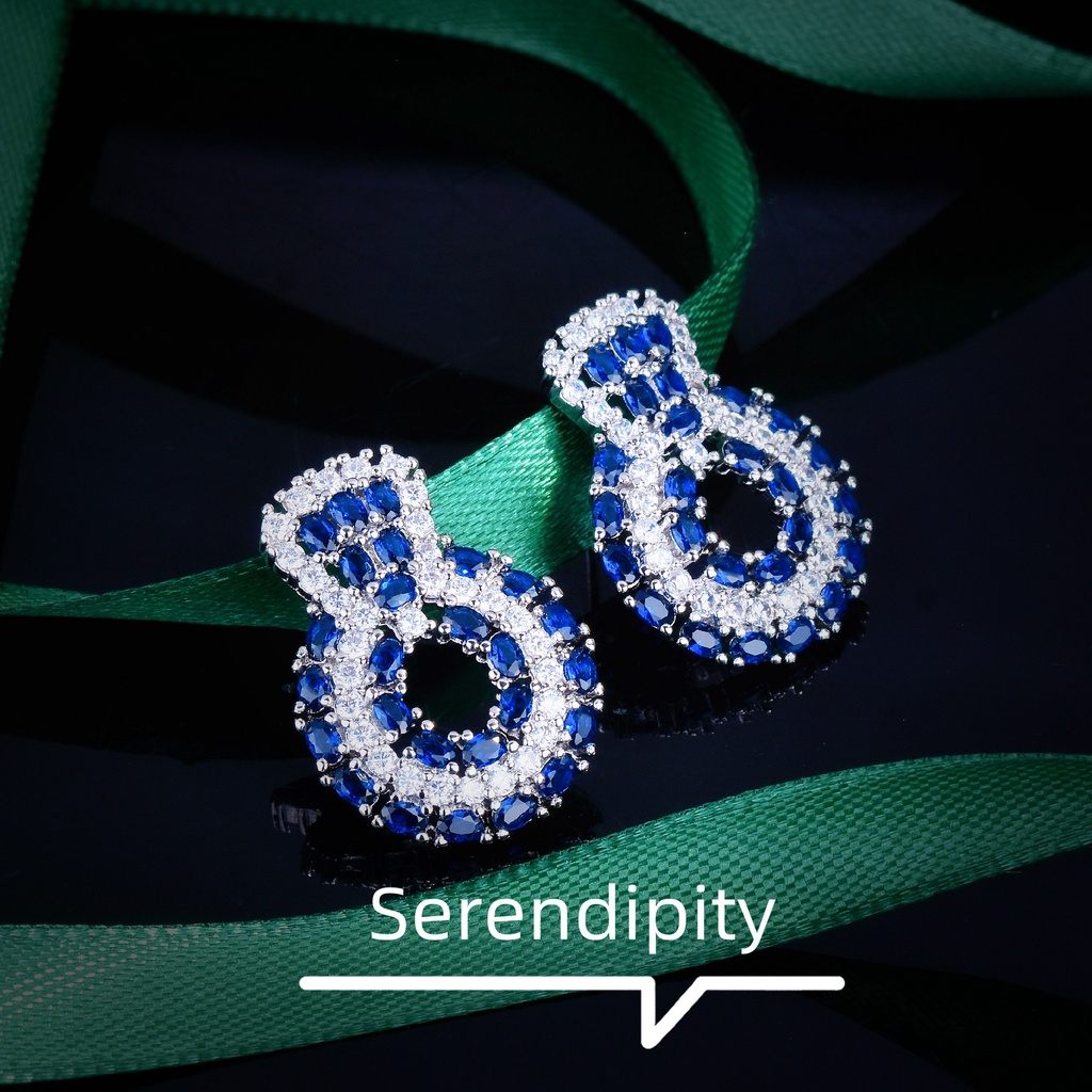 Khuyên Tai Cửa Đính Đá Sapphire Xanh Hoàng Gia Sáng Tạo-JHS4-E