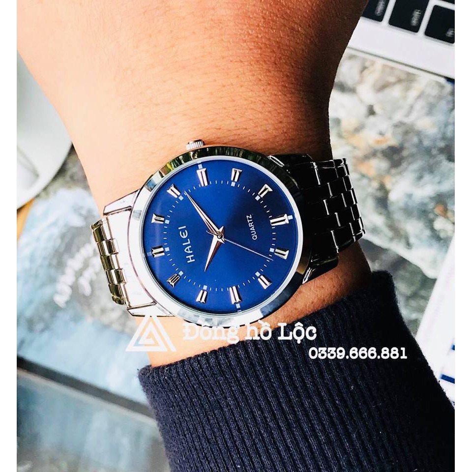 Đồng hồ đôi nam nữ halei mặt xanh HLX01 chống nước chống xước,tặng kèm vòng tì hưu