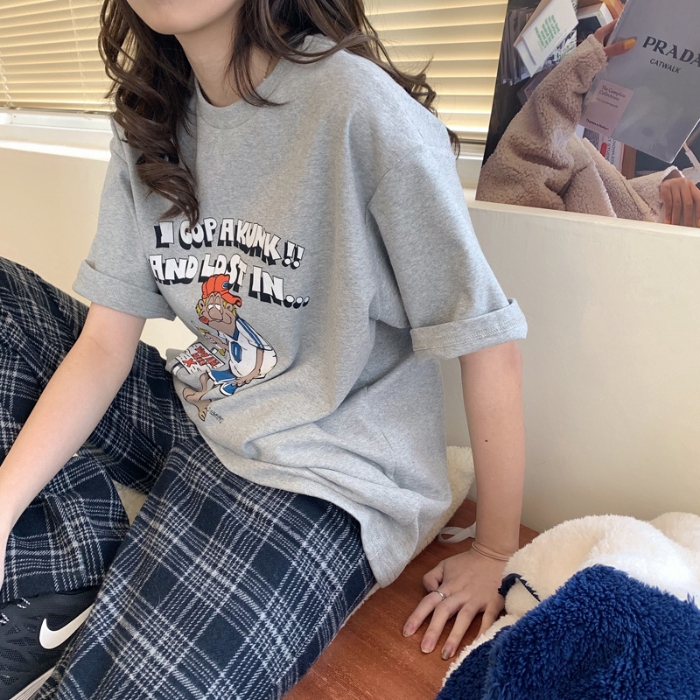 SUXI Áo thun tay ngắn in họa tiết đáng yêu phong cách Hàn Quốc trẻ trung cho nữ