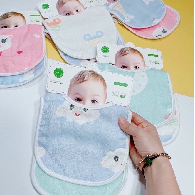 Yếm cho bé vải xô may chữ U 2 mặt 6 lớp HÀNG ĐẸP có khuy bấm Bunakids Y09