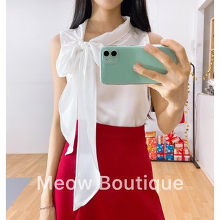 Áo cổ nơ Satin Lụa Meow Boutique