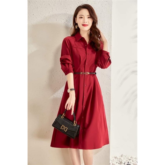 Váy rayon Hàn kiểu dáng sơ mi V1606