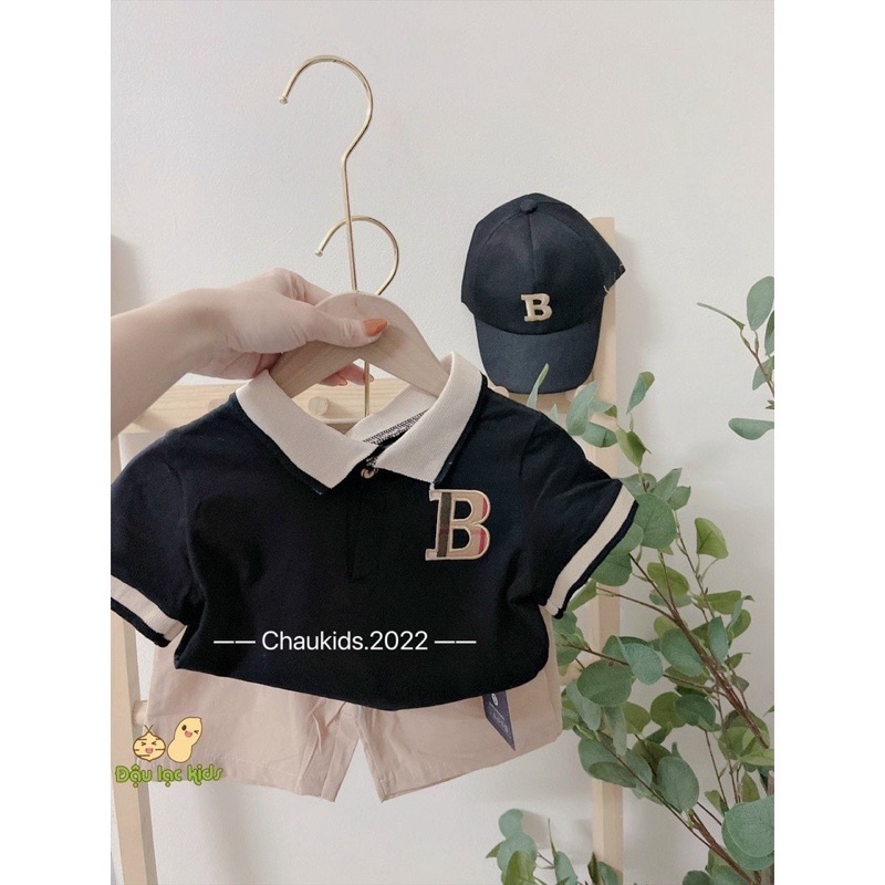 Bộ quần áo chữ B cổ trụ kèm mũ lưỡi trai cho bé