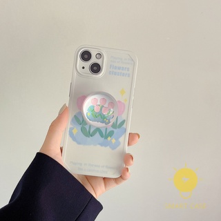 Tulip Flower with Holder Phone Case Compatible with iPhone 13 Pro Max 12 11 Mini X XS Max XR SE 8 Plus 7 6 6S Aesthetic Ins Newest Fashion Korean Style Retro Classic Cute Cartoon Couple Shockproof Protective TPU Cover Shell