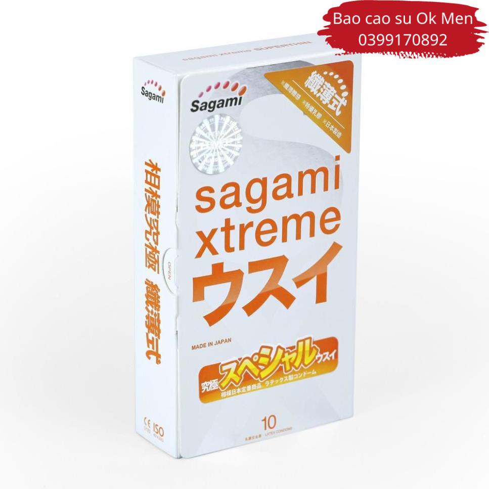 Bao Cao Su Sagami Xtreme Super Thin, Bao Cao Su Trơn, Siêu Mỏng Cao Cấp Nhật Bản Hộp 10 BCS