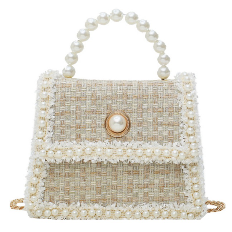 Túi Đeo Vai Vải Lanh Cotton Họa Tiết Hoa Kẻ Sọc Đính Hạt Màu Trắng Dễ Thương Cho Nữ | BigBuy360 - bigbuy360.vn