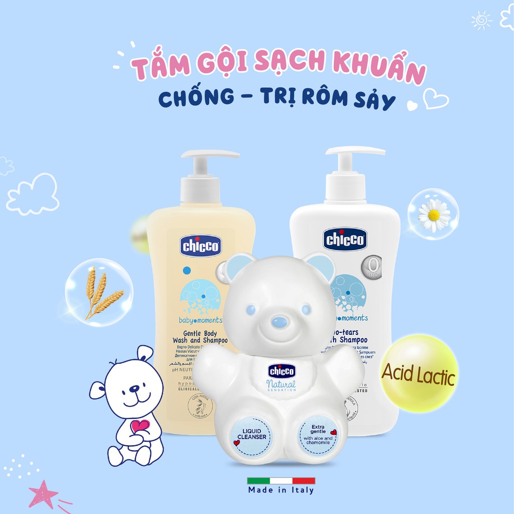 Combo Sữa tắm gội hoa Cúc 200ml - Sữa dưỡng thể 200ml - Kem hăm Chicco 100ml