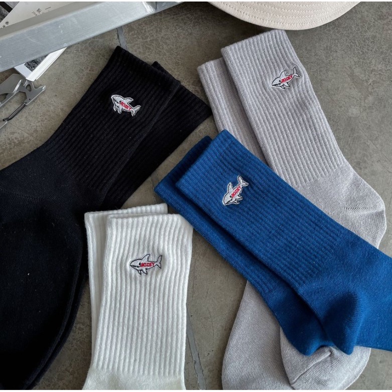WAFNHA D476 Vớ Thể Thao Màu Trơn Thêu Hình Cá Mập Dành Cho Nam