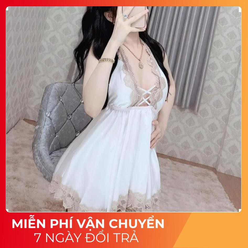 Váy Ngủ Nữ, Váy Ngủ Sexy Yếm Kèm Quần Vải Satin Cao Cấp <60kg Xịn Sò