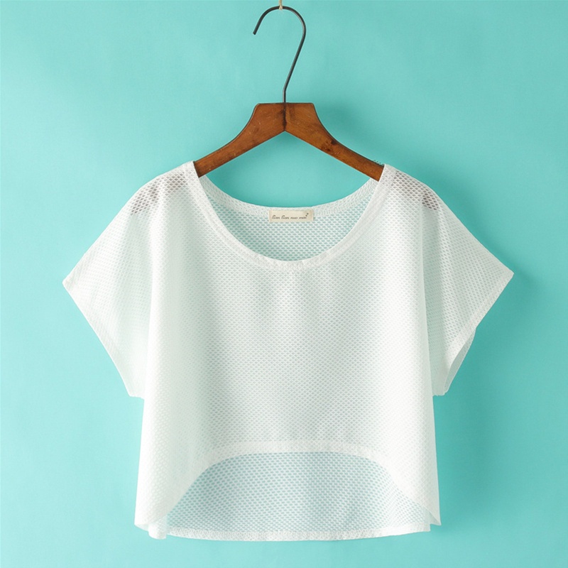 Áo Lưới Croptop Tay Ngắn Trong Suốt Dáng Rộng Thời Trang Mùa Hè Quyến Rũ Cho Nữ