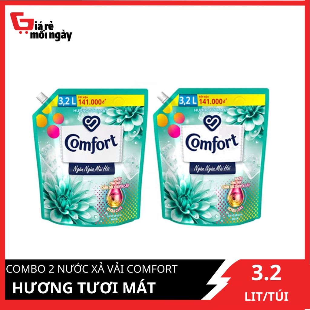 Combo 2 túi nước xả vải Comfort Chăm Sóc Chuyên Sâu Ngăn Ngừa Mùi Hôi Hương Tươi Mát 3.2Lx2