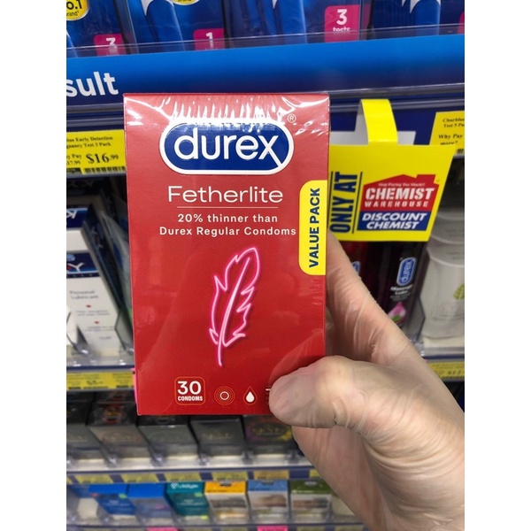 BAO CAO SU DUREX ÚC. Bao cao su siêu mỏng Durex Fetherlite - Hộp 30 chiếc (HÀNG ÚC CHUẨN - Date mới nhất)